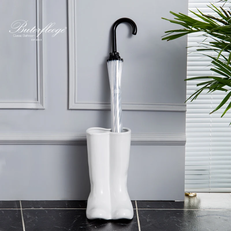 Modern Ceramic Boot Umbrella Stand Floral Vase Decorative Rain Gear Organizer for Lobby Entryway Creative Home Accents