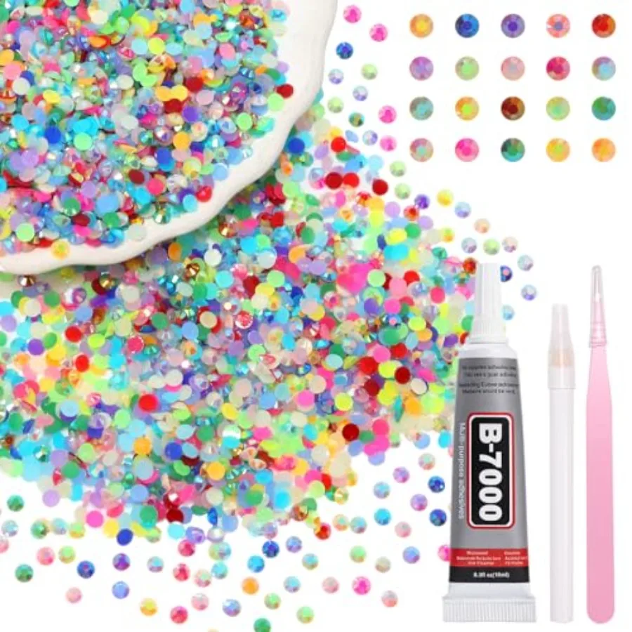

5000Pcs 3mm Rhinestones Bedazzling Kit with Tools, Color Jelly Resin Rhinestones for Bedazzling, Flatback Resin Gems for Crafts