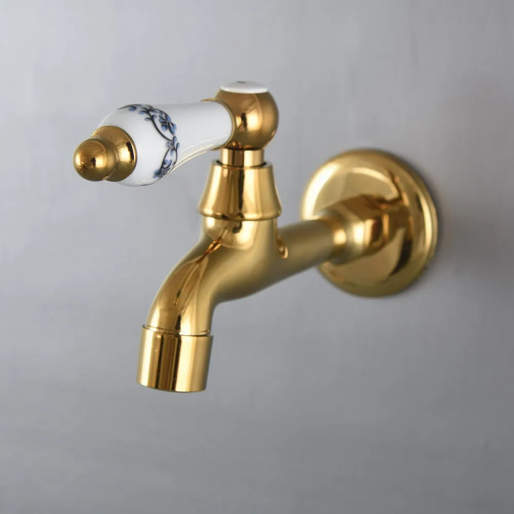 

Gold Brass Wall-mounted Mop Pool Sink Tap for Kitchen Bathroom Garden Single Handle Cold Water Faucet Nav152