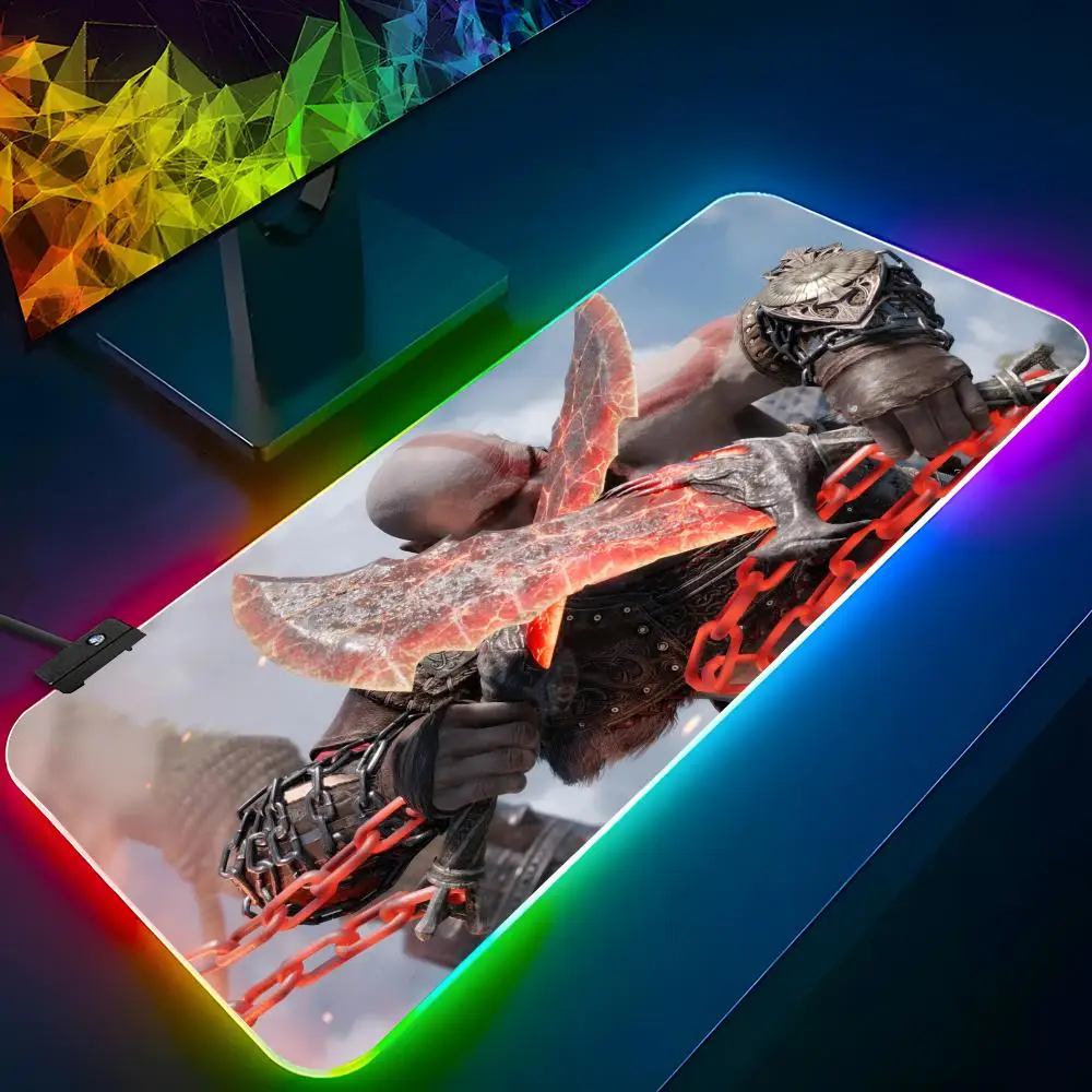 

Game G-God Of War Ragnarok Mouse Pad RGB Backlit Mouse Pad Laptop Mouse Pad Laptop Gamer Computer Desk Gaming Accessories
