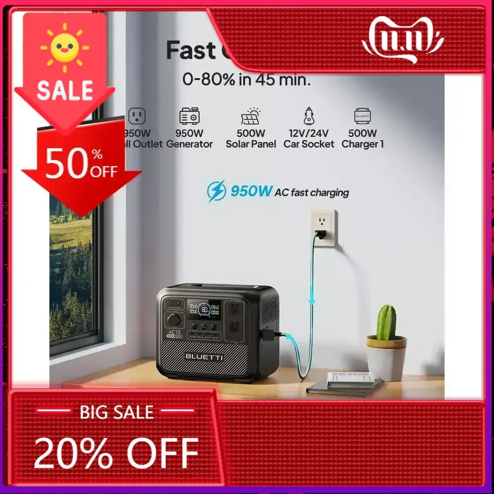 

Бестселлер: Солнечная панель 200 Вт, портативная электростанция 768 Вт·ч с двумя розетками переменного тока 1000 Вт, зарядка 0-80% за 45 минут, идеально подходит для экстренных ситуаций, C