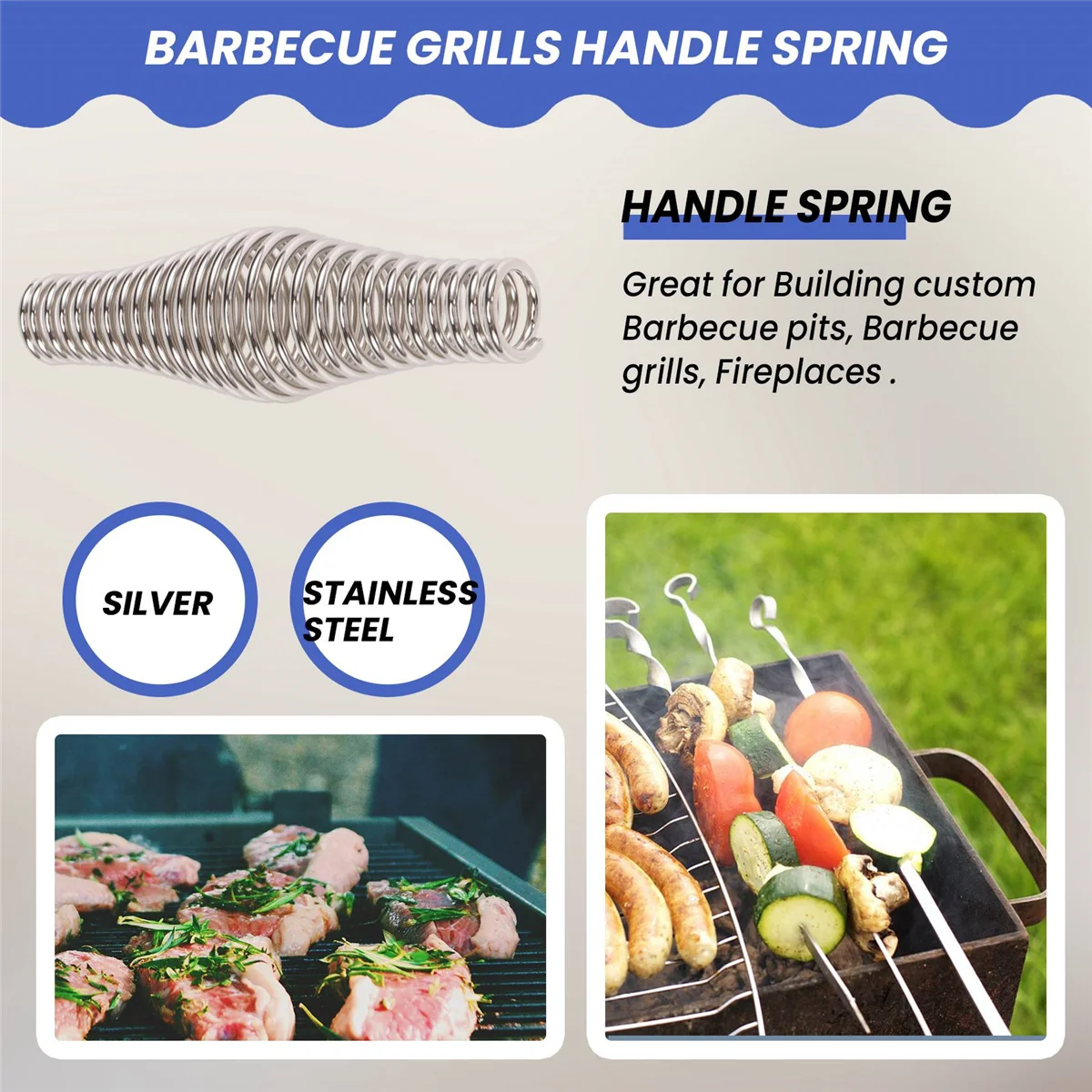 BBQ Pit Grill 11cm Stainless Steel Handle Spring Wood Furnace Stove Smoker Silver