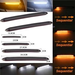 2PCS Car Front Bumper LED Day Light Strips Turn Signals Sequential Flow Smoked Amber Turn White Lamp