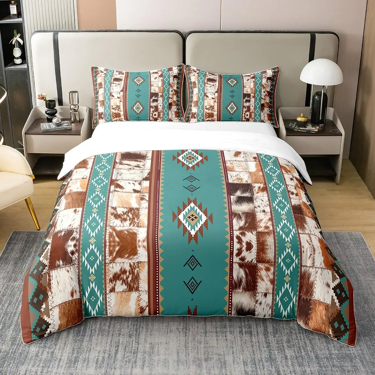 Brown Cow Print Comforter Set Queen King Size, Farmhouse Cow Print Bedding Set with 2 Matching Pillowcases Bedroom Decoration