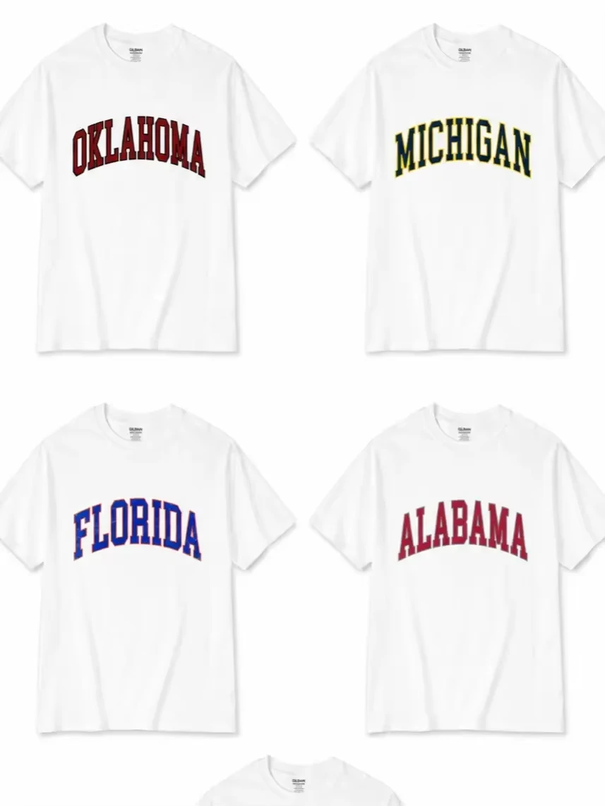 Vintage Streetwear Varsity College T-Shirt Unisex White Comfy Short Sleeve Crew Neck Loose Graphic Tee Men Women Casual DailyTop