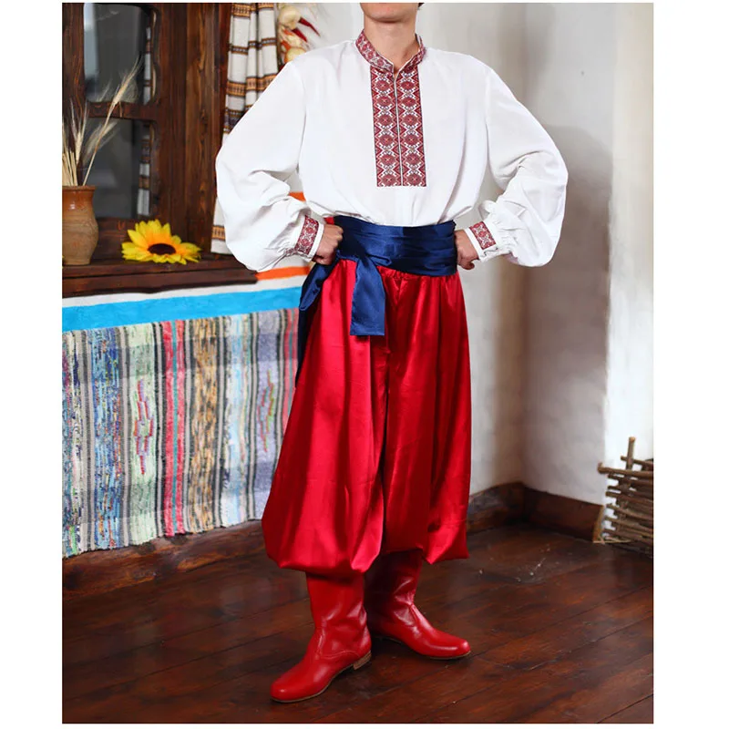 

Boy Or Man Russia National Tradional Costumes,Russian Folk Dance Jacket And Pants With Belt Drop Ship