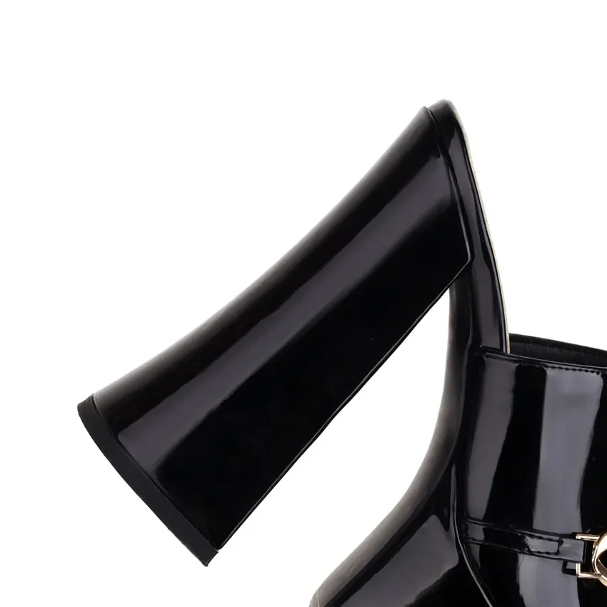 Summer Fashion Platform Slides Women Yellow Black Patent Leather High Chunky Heels Sandals Sexy Party Club Ladies Chain Slippers