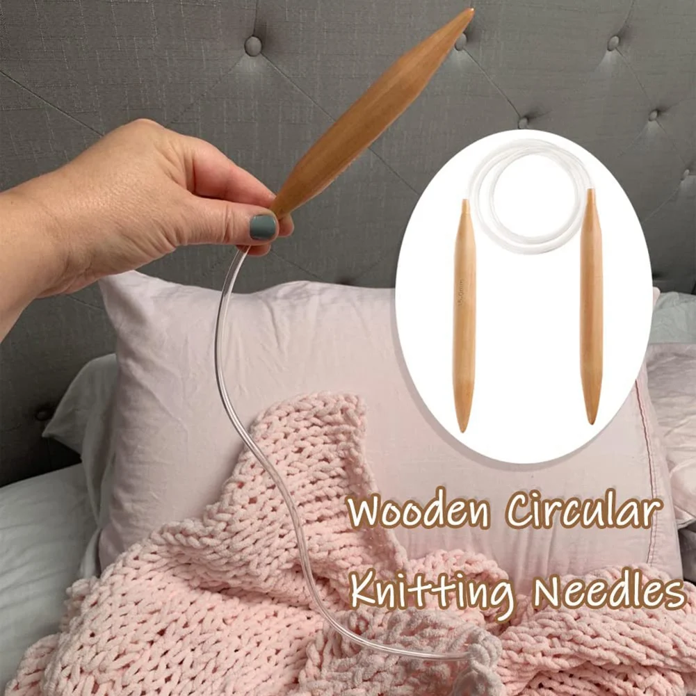 3PC Wooden Circular Knitting Needles,15/20/25mm Natural Wood Jumbo Needle for Chunky Yarn Giant Circular Knitting NeedleJAS