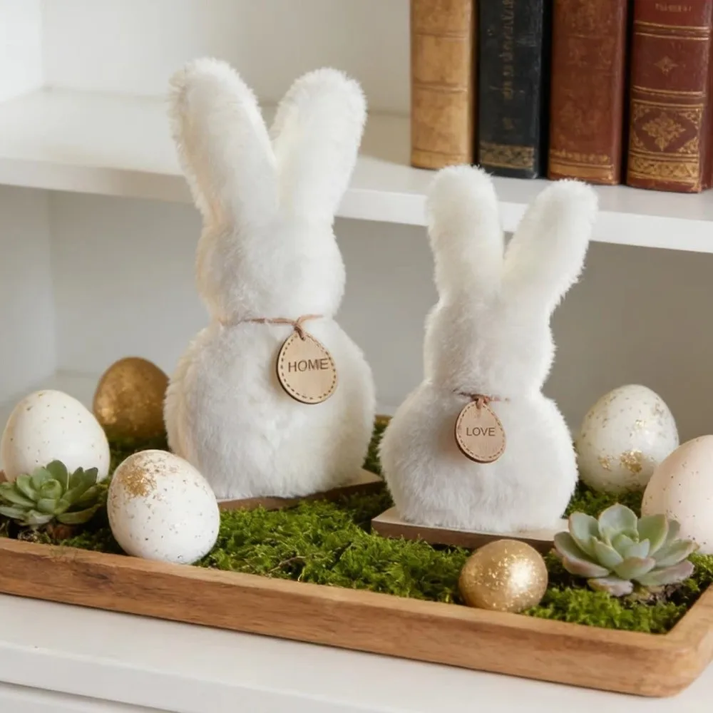 

2PCS Cartoon Easter Bunny Ornaments Cute Standing Easter Desktop Ornament Soft Handmade Balcony Decorative Figurine Home Decor