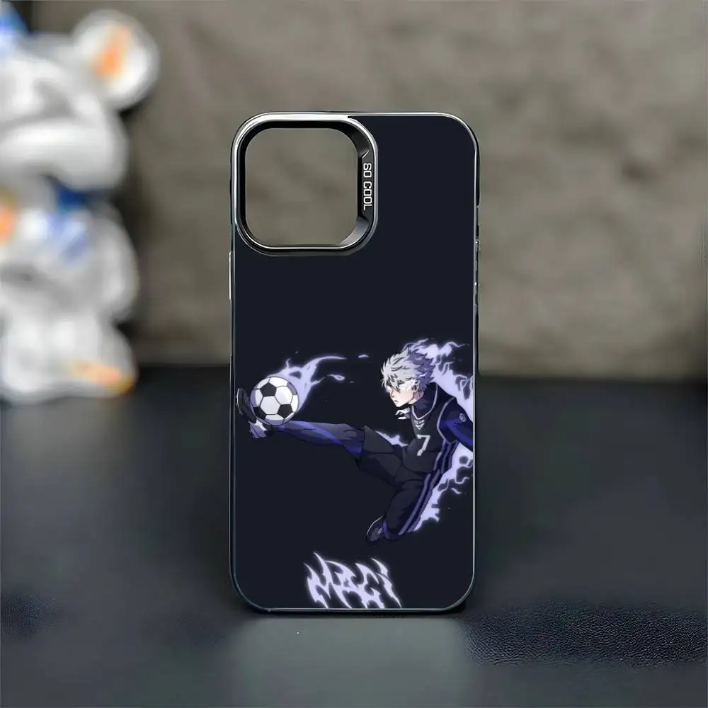 حافظة هاتف Anime The B-Blue L-Lock لهاتف iPhone 16,15,14,13,12,11,Mini,Pro,MAX غطاء أسود غير لامع مقاوم للصدمات