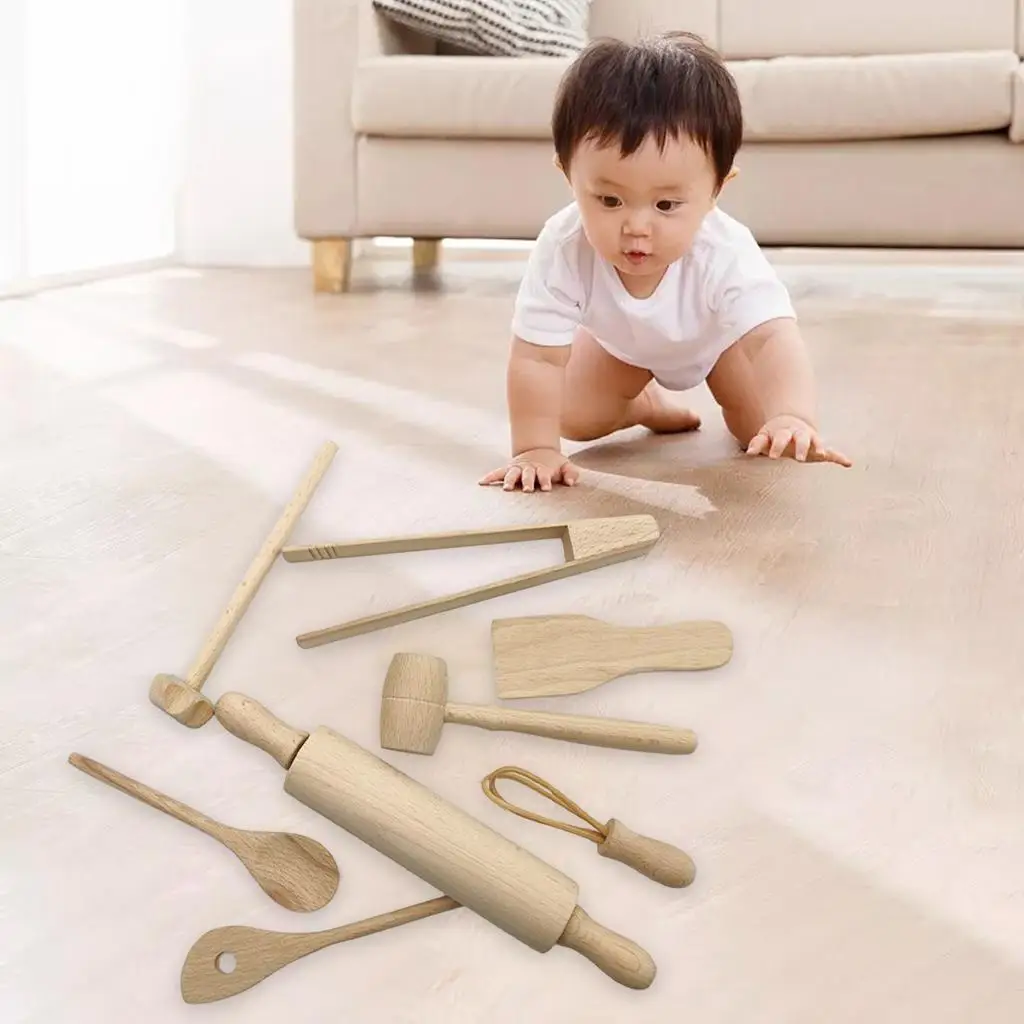 Funny Children Kitchen Utensils Toy Pretend Playset Clip 8pcs Cookware