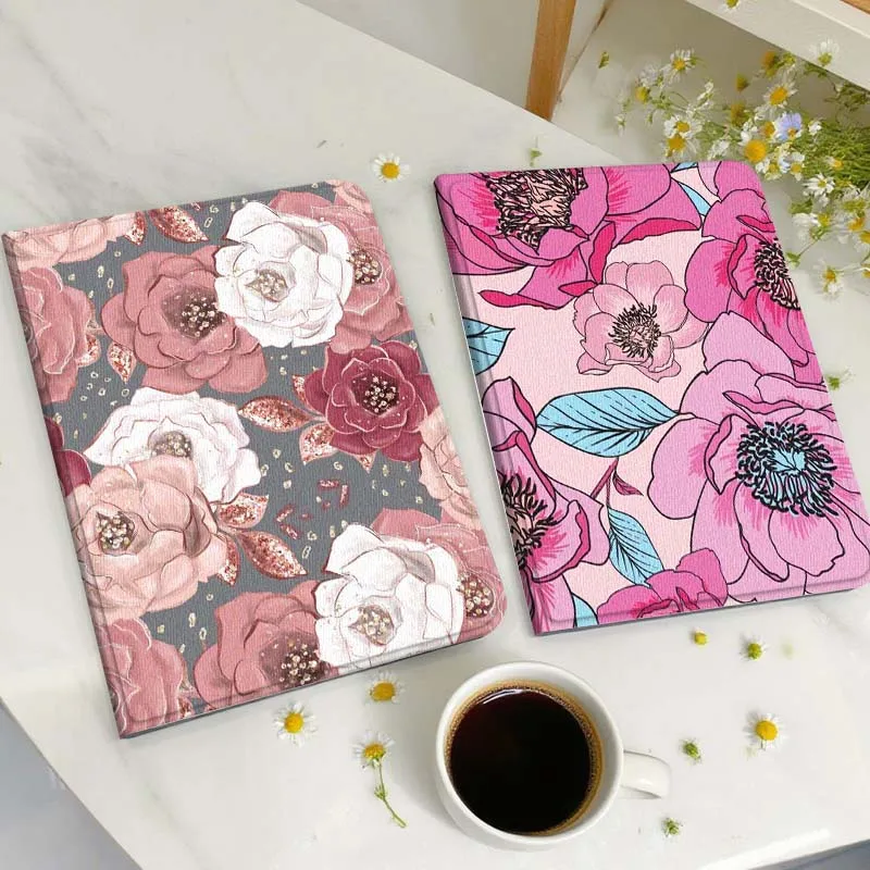 

Чехол для планшета с розовым и белым узором в виде роз для Huawei Honor MatePad MediaPad Air 5 6 7 11 V6 V7 V8 V9 X9 X8 T10 T10s C5e T5, подарок