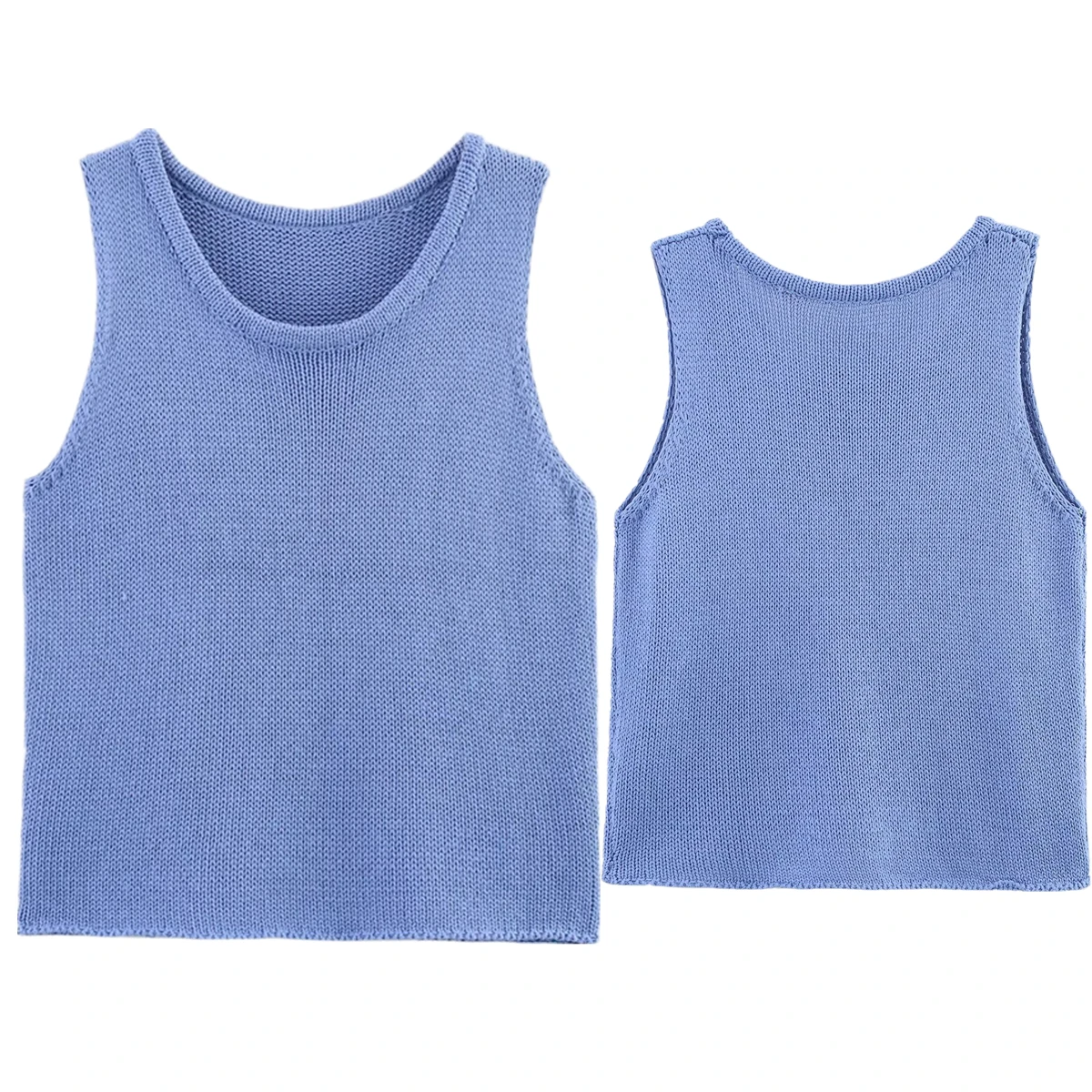 

Jenny&Dave French Lazy Style Fashion Tank Tops 2025 Summer T-shirt Women Minimalist Blue Knitted T-shirt Women Vest Tops