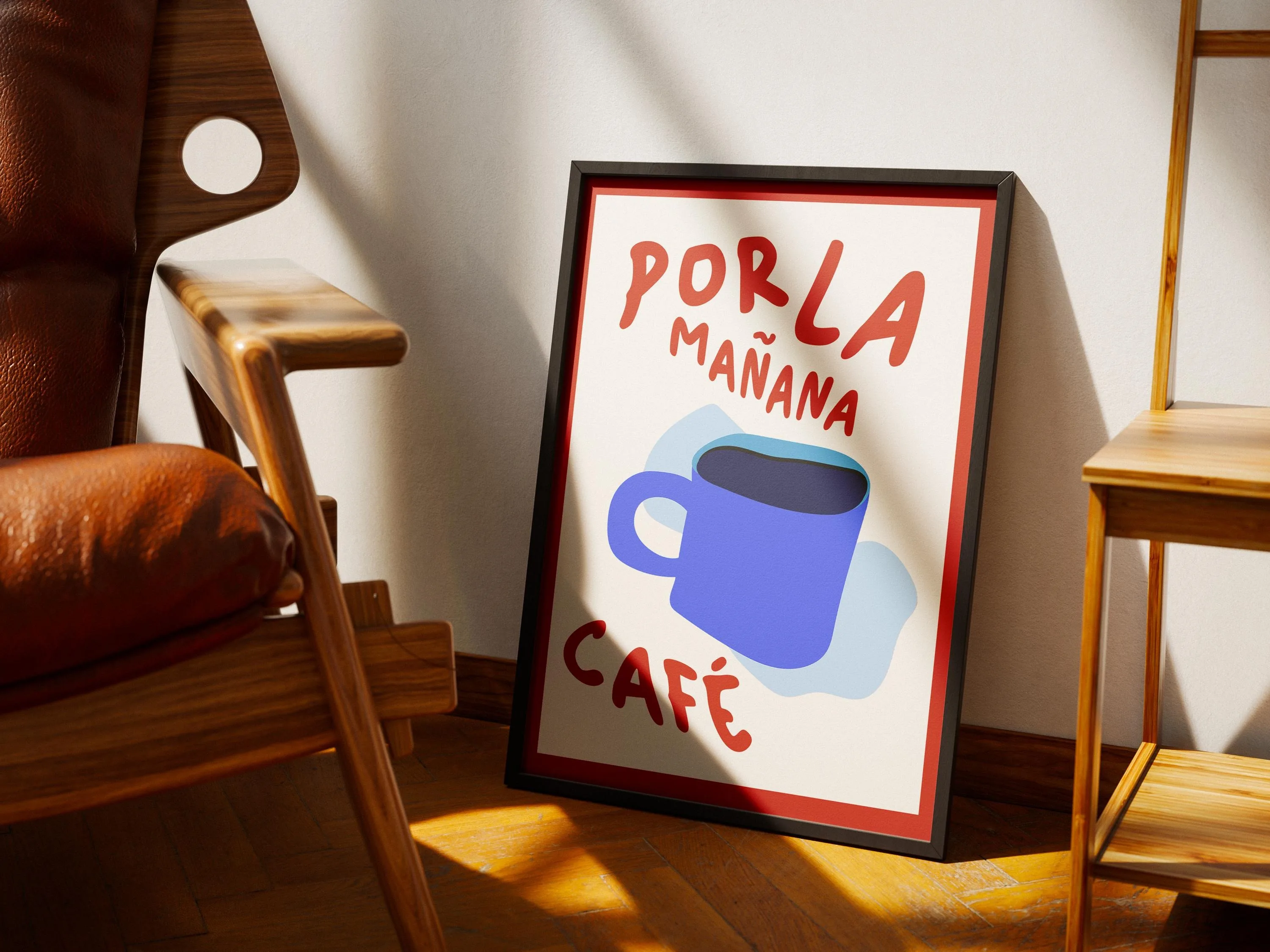 Por La Mañana Cafe Print - Trendy Coffee Poster - Maximalist Wall Art - Cute Apartment Decor Aesthetic Wall Art