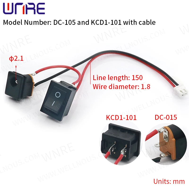 DC Power Socket Female Jack DC-015 5.5*2.1 5.5x2.5mm and Boat Rocker Switch KCD1-101 2 Pin ON/OFF With Cable