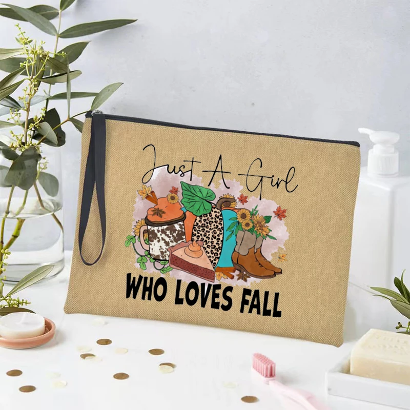 Happy Fall Y'all Flaxen Mujer Bolsas Thanksgiving Labels Pouch Leaf for Fall Holiday Party Gift Pumpkin Season Make Up Bag Bags