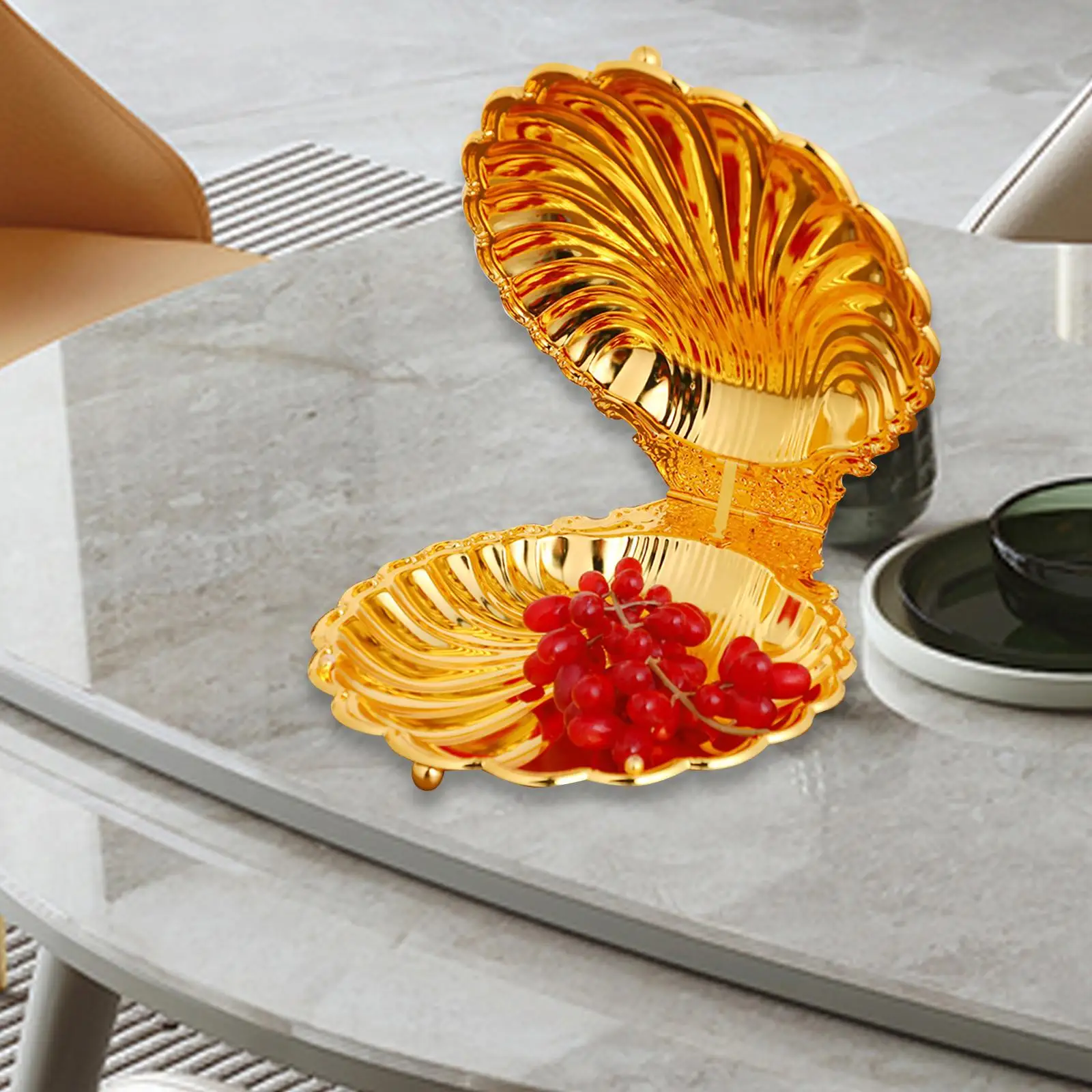 Shell Fruit Plate Candy Container Zinc Alloy Farmhouse Decor Gold Snack Tray for Candy Living Room Nuts Snacks Dining Table