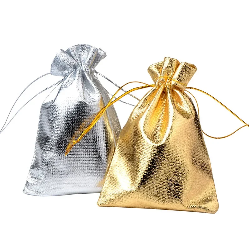 

10pcs Jewelry Packing Gold Foil Cloth Drawstring Christmas Gift Packaging Gift Bags Wedding Gift Bags Pouches