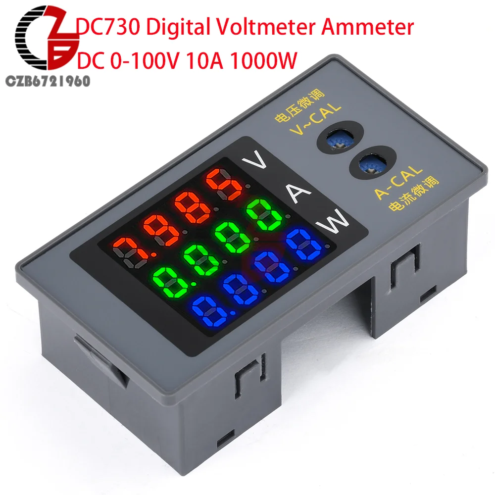 DC730 Digital Voltmeter Ammeter Wattmeter 4-digit Voltage Current Meter Power Meter Voltage Tester Detector DC 0-100V 10A 1000W