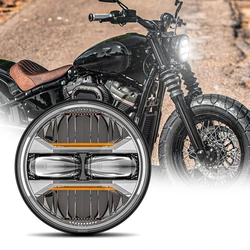 Universal Round Motorcycle Headlight 5.75 Inch Yellow DRL Moto Headlamp for Harley Sportster Cafe Racer Honda Yamaha Suzuki