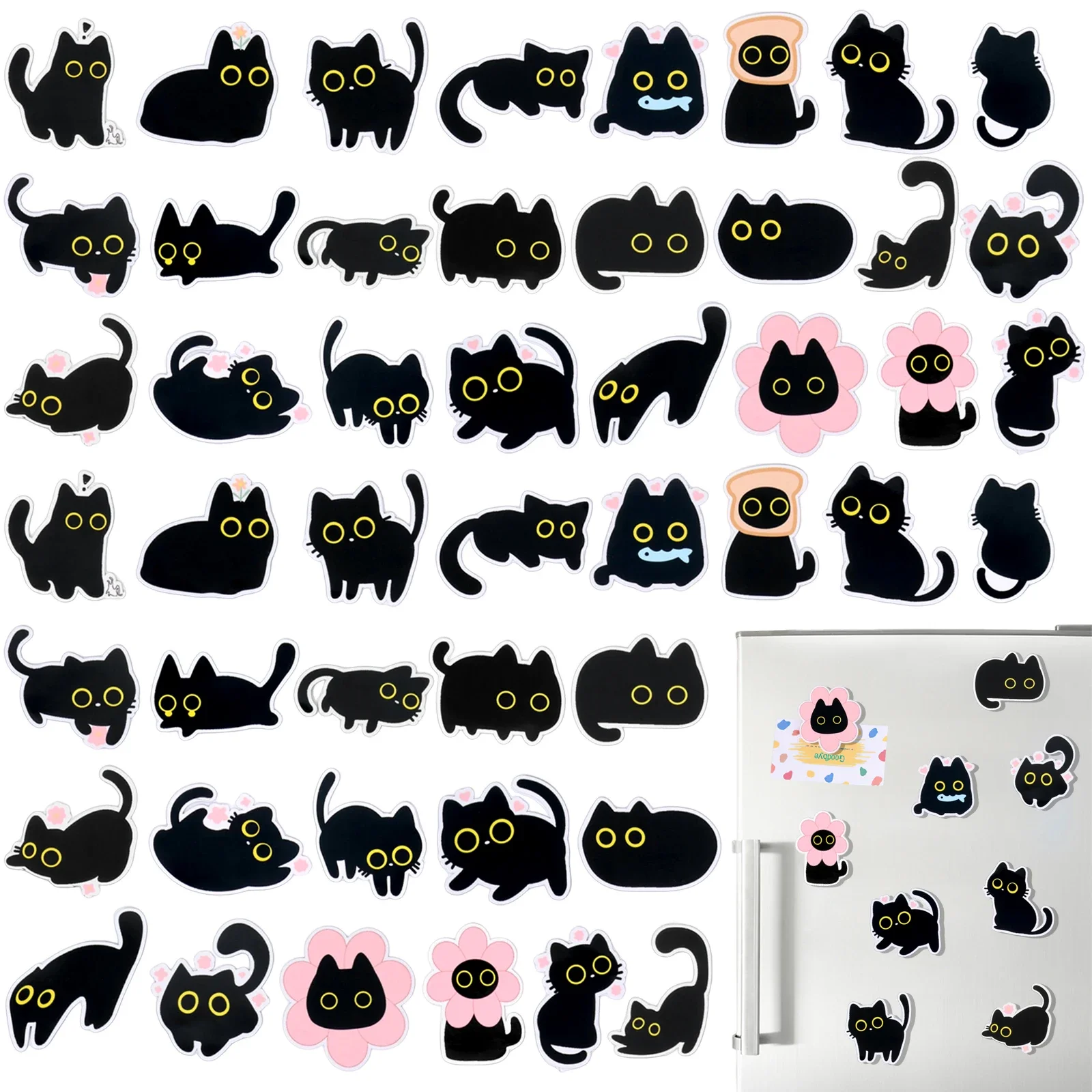 48 Pcs Cute Cat Fridge Magnets Present for Cat Lovers Magnetic Sticky Notes Whiteboard Magnet for Home Office Locker Bookshelf