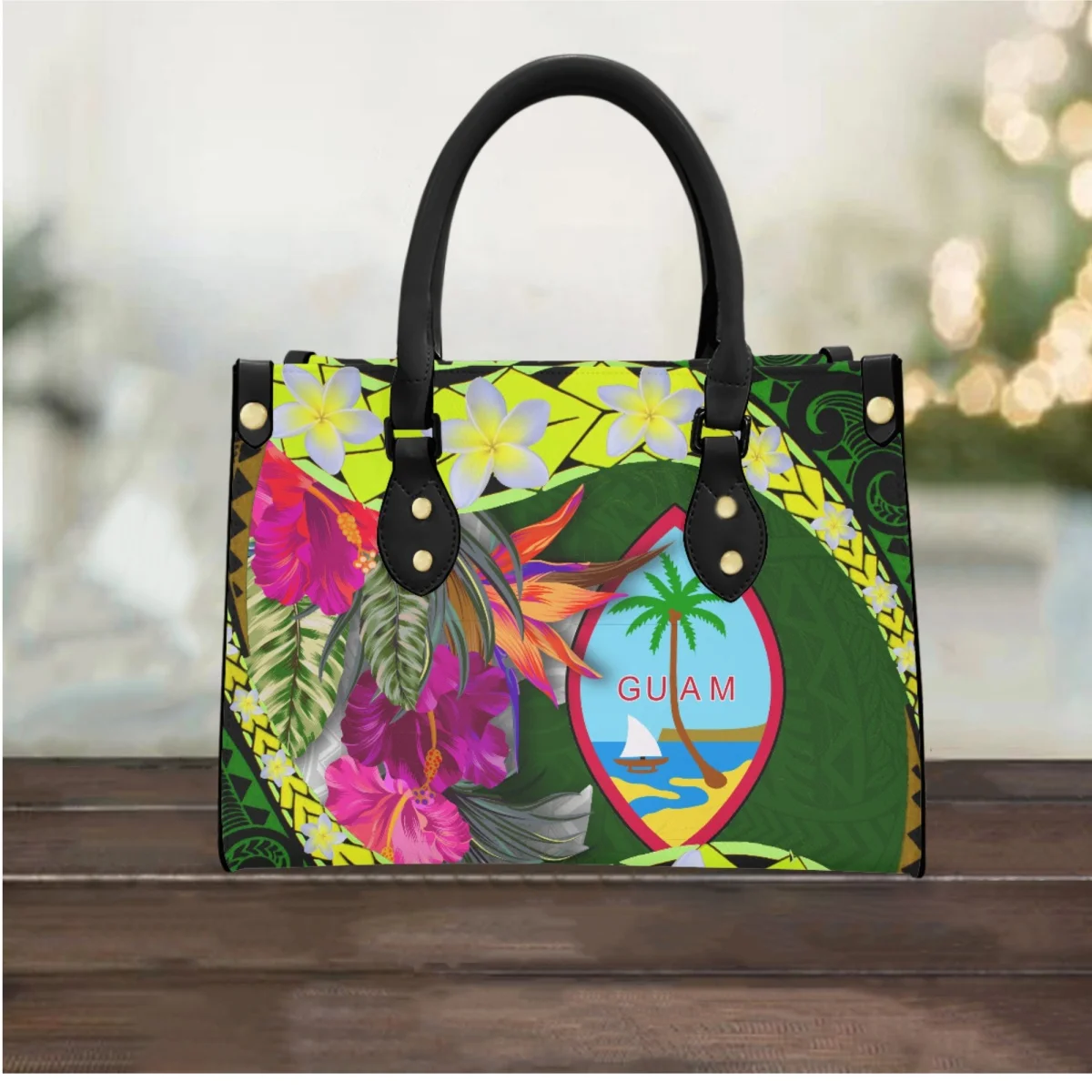 FORUDESIGNS Guam Alphabet Print Bag Women Exquisite Design Handbags Island Style Tote Hibiscus Flower Female Bags Luxury