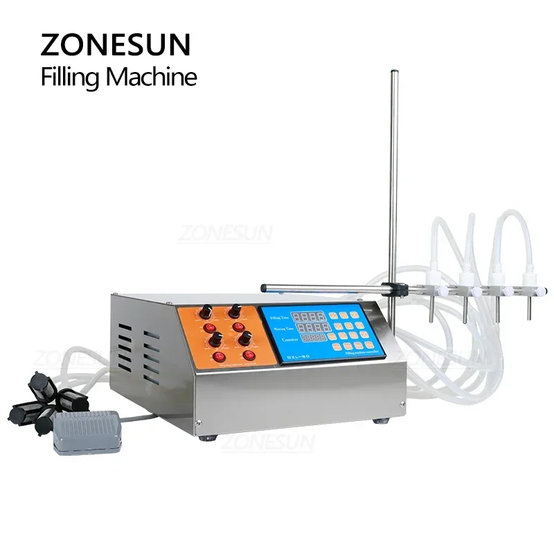 ZONESUN ZS-YTPP4T شبه أوتوماتيكية أربعة فوهات السائل الحليب قطرة العين حل الفم زجاجة آلة تعبئة المضخة التمعجية