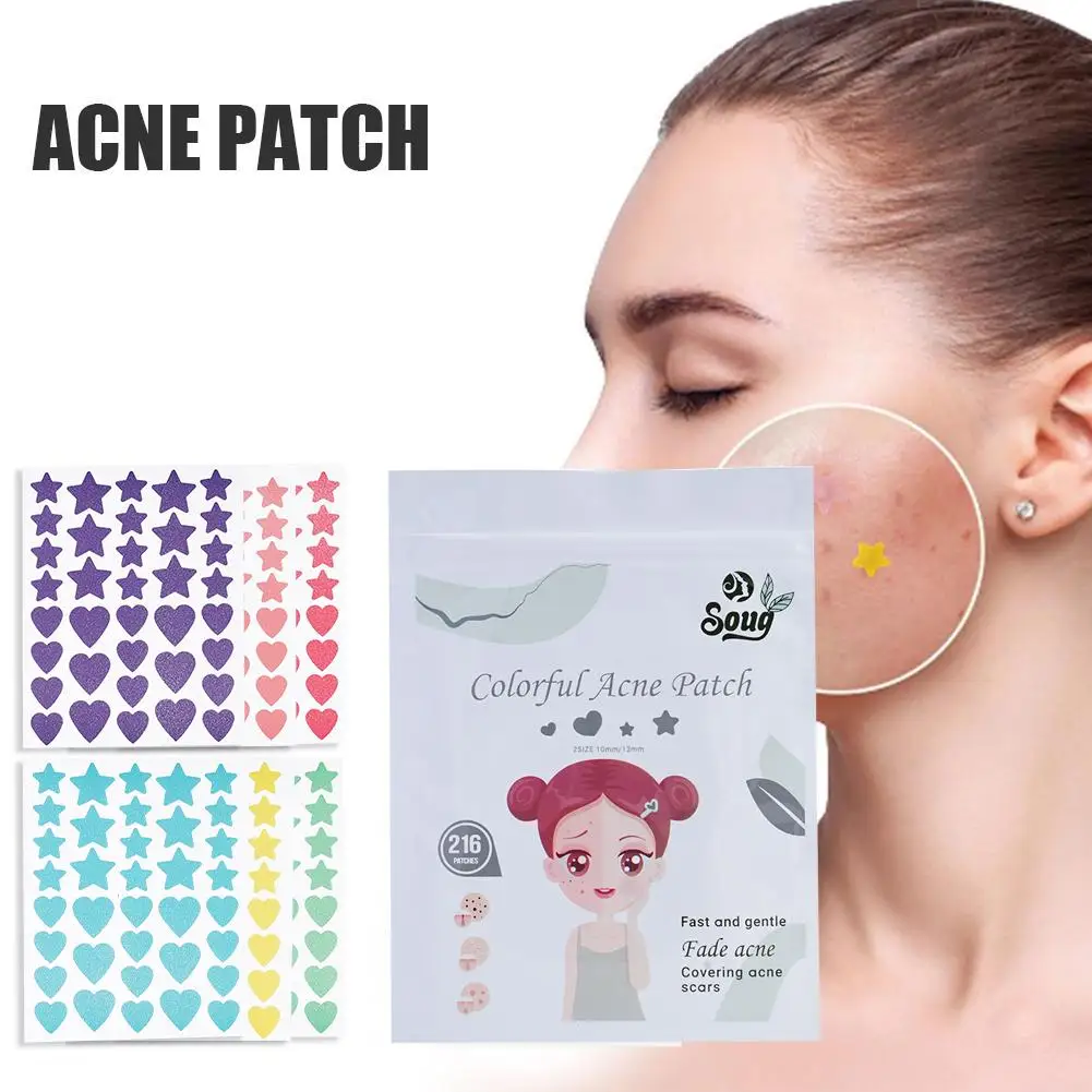 216 Counts Cute Colorful Hearts Stars Pimple Patches Skin Acne Pimple Invisible Care Acne Cover Treatment Face Stickers Spo L4m7