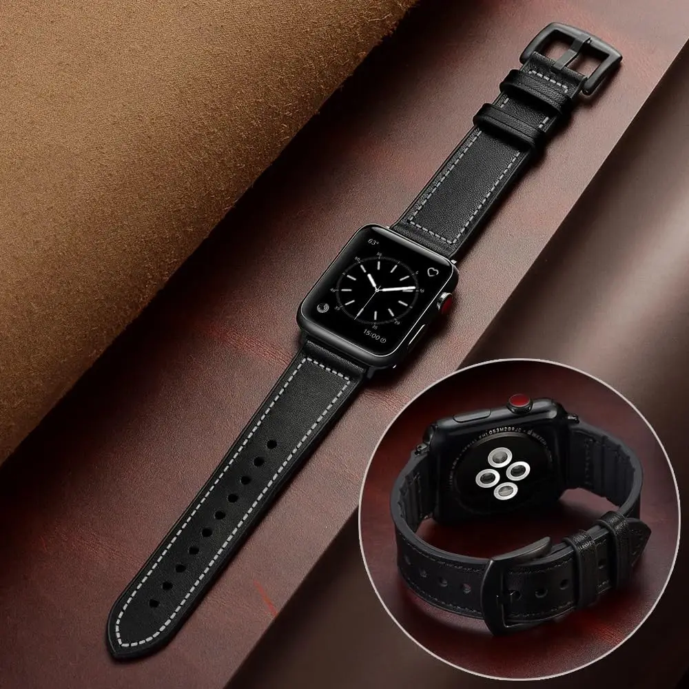حزام لساعة أبل سلسلة 9 8 41 مللي متر 45 مللي متر 42 مللي متر 46 مللي متر 38 مللي متر جلد طبيعي سيليكون الفرقة ل iWatch الترا 2 49 مللي متر 5 7 6 أساور #5