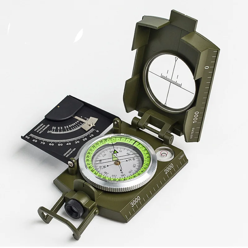 New Professional Military Army Metal Sighting Compass Clinometer Camping Scale Spirit Level Night Vision Magnifier