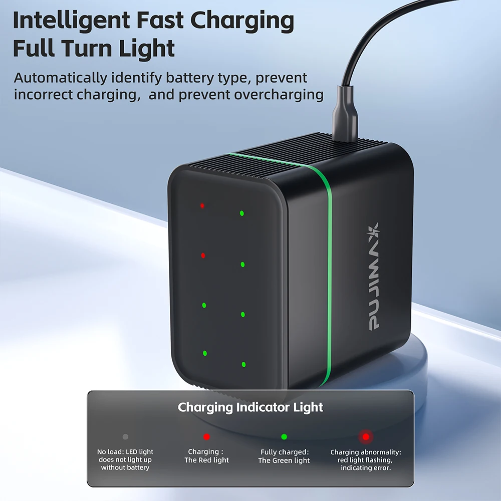 Zestaw akumulatorów AA PUJIMAX Smart Battery, 8 sztuk, 1.5V, litowe baterie, ładowarka z niezależnym szybkim ładowaniem. — zdjęcie produktu 5