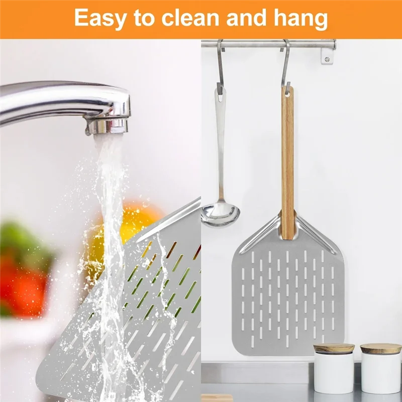 

SOFT-12Inch Pizza Shovel With Wood Handle Non-Stick Perforated Pizza Shovel Pizza Peel Shovel Baking Tool
