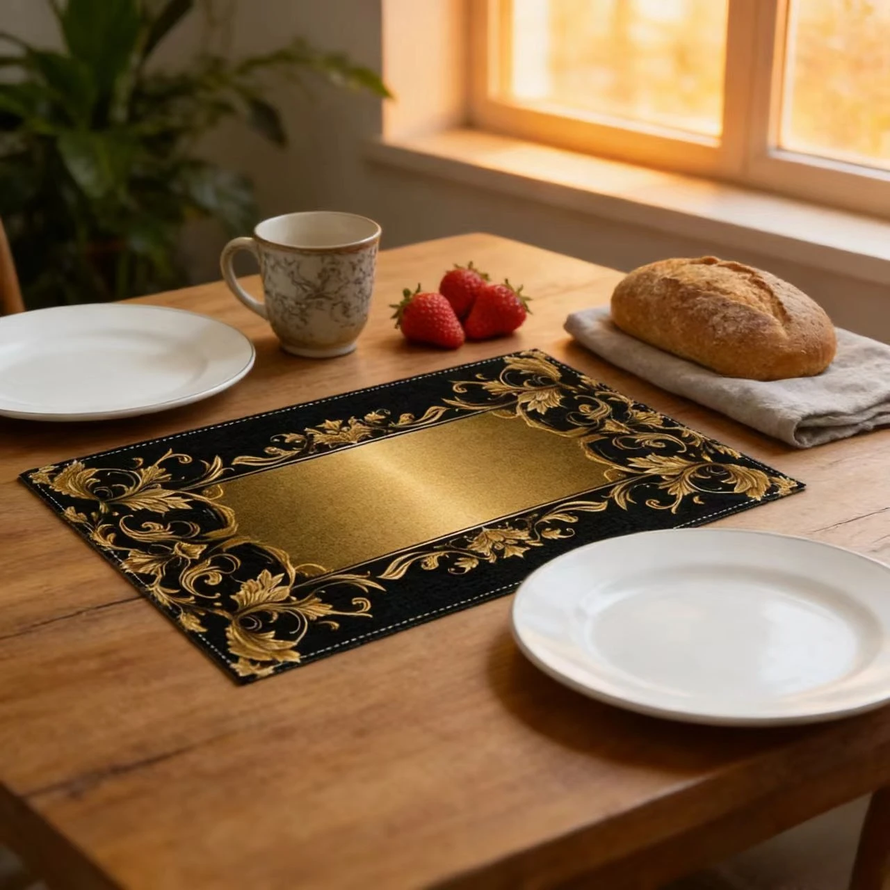 1pc [Elegant Placemats] The Elegant Golden Linen Placemats Are Suitable for Kitchen Dining and Coffee Heat-resistant Placemats