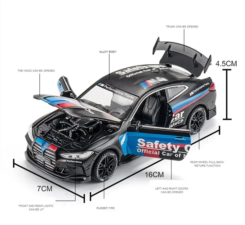 1:32 BMW M4 IM GT Mans Racing Car Alloy Model Simulation Metal Toy Vehicles Car Model Sound and Light Collection Toy Gift