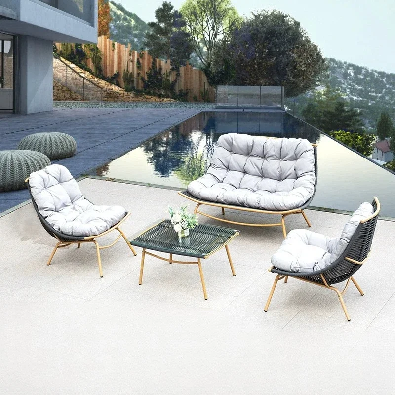 Nordic outdoor rattan sofa designer Outdoor patio garden balcony terrace day sun protection waterproof wrought iron sofa