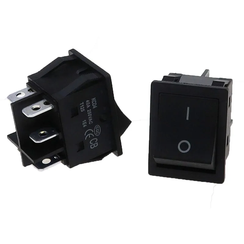 1Pcs 40A 250V AC High Current ON/OFF Special for Eelding Machine KCD4 Sterling Silver Point Rocker Power Button Switches Black