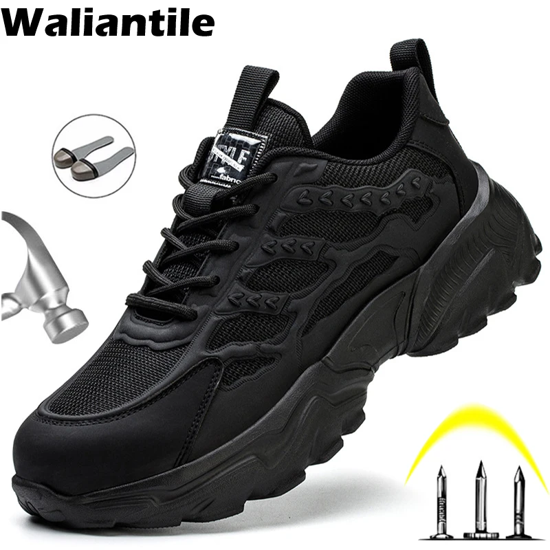 

Waliantile Fashion Men Women Safety Shoes For Construction Working Boots Steel Toe Puncture Proof Breathable Work Sneakers Male