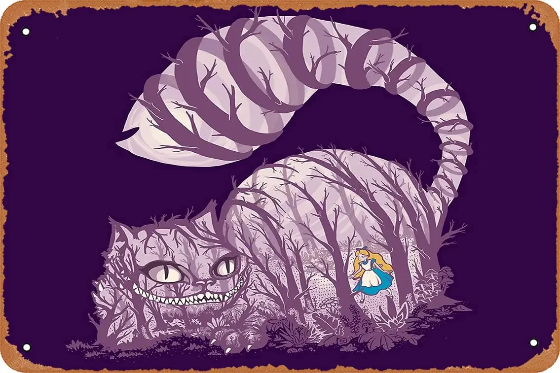 

Metal Sign - Inside Wonderland (Cheshire cat) Tin Poster 12 X 8 Inches