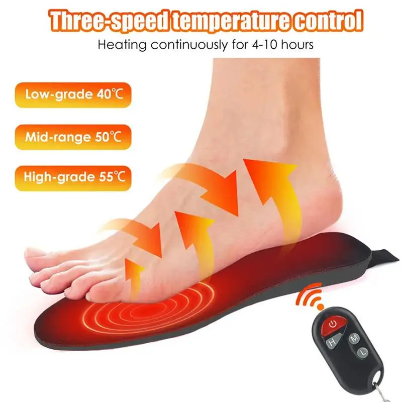 Electric Heated Insoles Rechargeable 2000Mah Foot Warmer Insoles with Remote Control Winter Washable Cuttable Warm Insoles