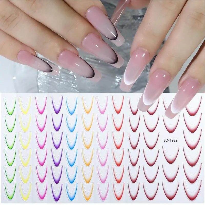 French tip nail stickers 12pcs convenient  time-saving pretty nail stickers waterproof Solid color French gradient nail stickers