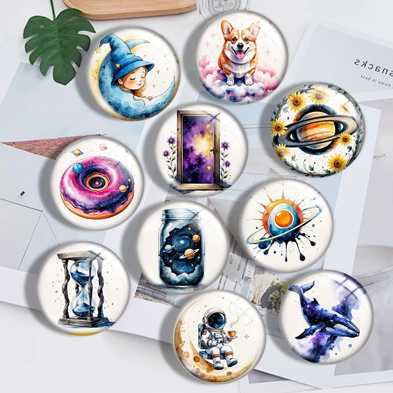 Mysterious space fantasy 10pcs 12mm14mm/16mm/18mm/20mm/25mm Round Photo Glass Cabochon Demo Flat Back Making Findings Jewelry