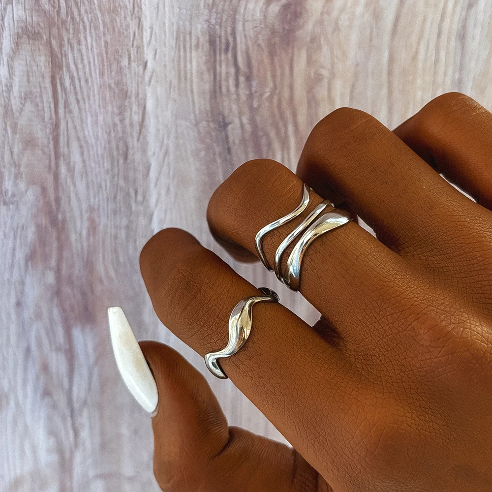 Stainless Steel Ring Asymmetric Cutout Design Exquisite Couple Rings For Women Jewelry Adjustable Gift for friends to each other