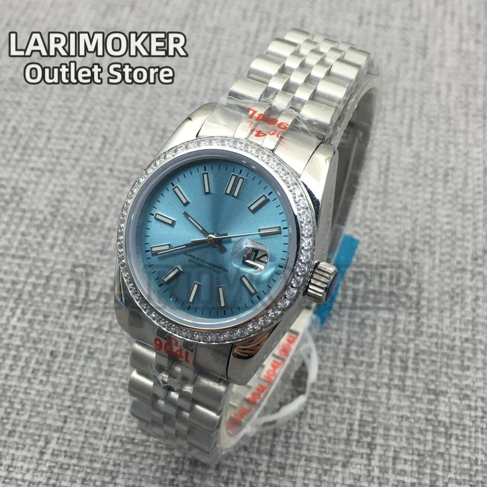 LARIMOKER 31MM Women's Mechanical Diving Watch Diamond Decorative Case Blue Dial Luminous Sapphire Glass NH05 Movement