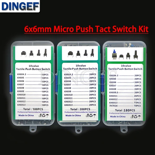 Imagen 2 del producto 100/180/200 Uds 6x6mm Micro Kit de interruptor táctil 6x6 Mini palanca táctil botón PCB momentáneo 4 pines pulsador ibuw