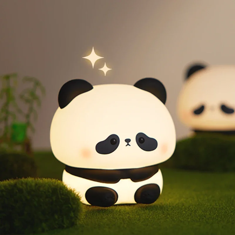 ซิลิโคนลายการ์ตูนน่ารักไฟ LED แพนด้าสำหรับกลางคืน lampu tidur หรี่แสงได้ด้วย USB สำหรับตกแต่งห้องเด็กของขวัญวันเกิด