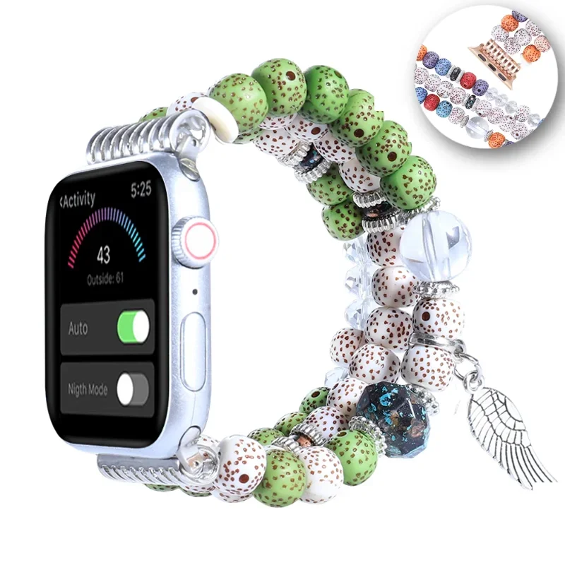 

Jewelry beaded loop straps For Apple Watch 10 46mm 42mm Elastic Bracelet Wristband For iwatch 9 8 7 45mm 41mm 6 5 4 SE44mm 40mm
