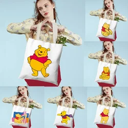 MINISO Winnie the Pooh borse di tela di grande capacità Cute Totes Bag borse a tracolla da donna borse a tracolla per bambini Casual