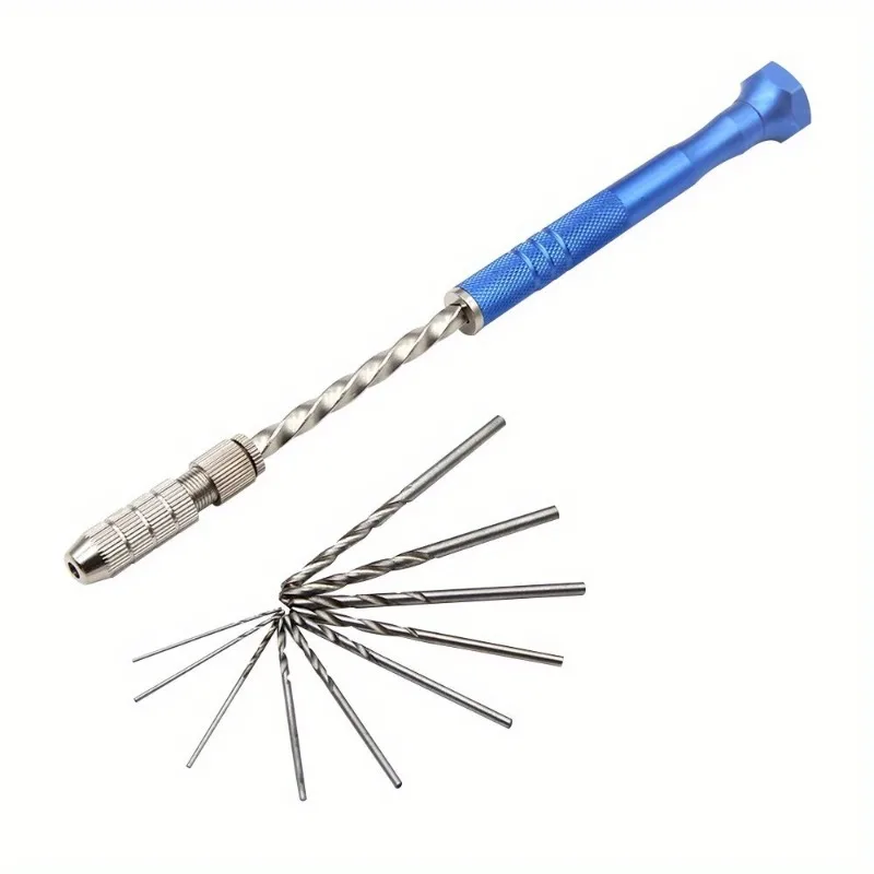 11pcs/set Blue Extended Semi-automatic 0.5-3mm Hand Twist Drill Amber Plastic Circuit Board Drilling Tool Twist Drill Set