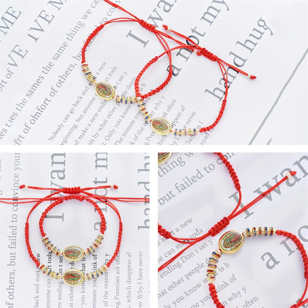 12PCS Mexican Bracelets Virgin Mary/Saint Jude Bracelet Rosary Handmade Red Knot String Bracelets Men Women Gifts Used in Prayer