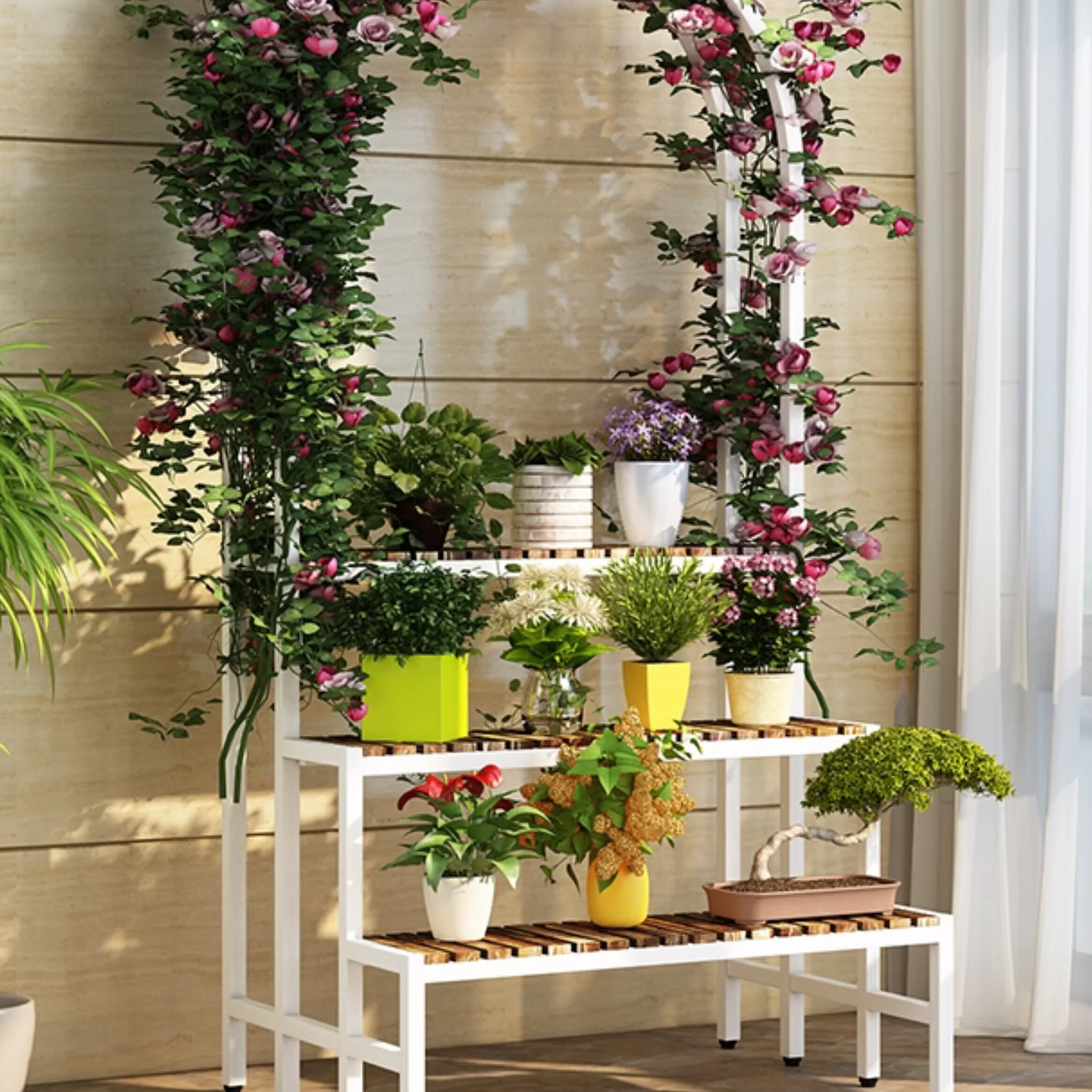 

Outdoor Multi-Layer Iron Art Hanging Flower Pot Rack Green Radish Succulent Storage Stand Balcony Climbing Vine Flower Baskets